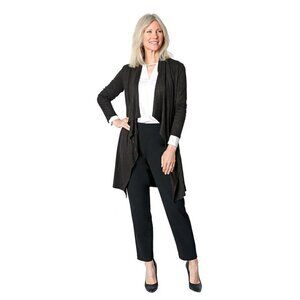 𝅺h Halston BNWT Black Waterfall Cardigan NEW Open Front Soft Cozy